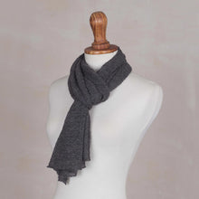 Load image into Gallery viewer, Textured 100% Baby Alpaca Wrap Scarf in Slate from Peru - Slate Gossamer | NOVICA
