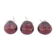 Load image into Gallery viewer, Artisan Crafted Dried Gourd Red Owl Ornaments (set of 3) - Night Watchmen | NOVICA
