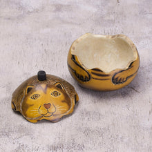 Load image into Gallery viewer, Andean Artisan Crafted Dried Mate Gourd Cat Jewelry Box - Andean Feline | NOVICA
