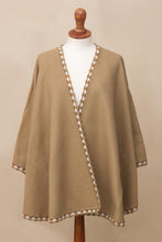 Load image into Gallery viewer, Tan Alpaca Blend Ruana from Peru - Cozy Holiday in Tan | NOVICA
