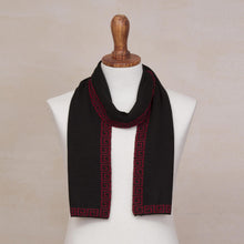 Load image into Gallery viewer, Red and Black Reversible Alpaca Blend Knit Scarf from Peru - Incan Muse | NOVICA
