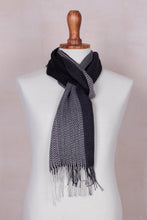 Load image into Gallery viewer, Handwoven Black and Grey Baby Alpaca Blend Scarf from Peru - Emboldened | NOVICA

