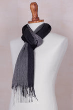 Load image into Gallery viewer, Handwoven Black and Grey Baby Alpaca Blend Scarf from Peru - Emboldened | NOVICA
