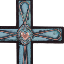 Load image into Gallery viewer, Bronze and Copper Wooden Wall Cross with Sacred Heart Motif - Divine Heart | NOVICA
