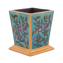 Load image into Gallery viewer, Handcrafted Reverse-Painted Glass Pencil Holder from Peru - Flowering Companion | NOVICA
