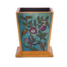 Load image into Gallery viewer, Handcrafted Reverse-Painted Glass Pencil Holder from Peru - Flowering Companion | NOVICA
