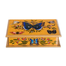 Load image into Gallery viewer, Reverse Painted Glass on Wood Jewelry Box with Butterflies - Butterfly Court | NOVICA
