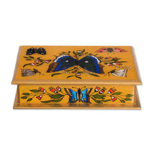 Load image into Gallery viewer, Reverse Painted Glass on Wood Jewelry Box with Butterflies - Butterfly Court | NOVICA

