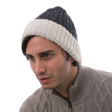 Load image into Gallery viewer, 100% Alpaca White and Grey Reversible Knit Hat from Peru - Warm and Contented | NOVICA
