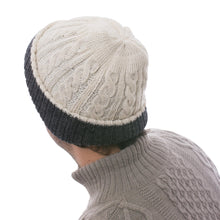 Load image into Gallery viewer, 100% Alpaca White and Grey Reversible Knit Hat from Peru - Warm and Contented | NOVICA
