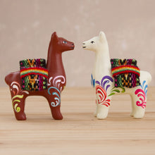 Load image into Gallery viewer, Hand Crafted Ceramic Standing Brown and White Llamas (Pair) - At the Ready | NOVICA
