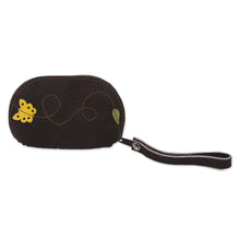 Load image into Gallery viewer, Black Suede Leather Coin Purse, Yellow Butterfly Appliqué - Butterfly Flight | NOVICA
