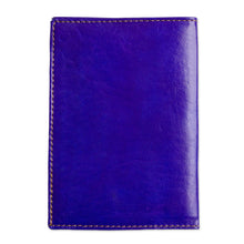 Load image into Gallery viewer, Blue Leather Passport Cover with Hand Painted Flowers - Lovely Traveler in Blue | NOVICA
