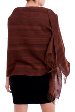 Load image into Gallery viewer, Chestnut and Maroon Subtle Patterns Alpaca Blend Woven Shawl - Subtle Current | NOVICA
