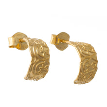 Load image into Gallery viewer, Gold Plated Sterling Silver Half-Hoop Earrings from Peru - Sidereal Beauty | NOVICA
