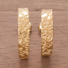 Load image into Gallery viewer, 18k Gold Plated Sterling Silver Half-Hoop Earrings from Peru - Golden Fantasy | NOVICA
