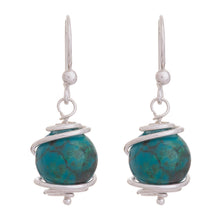 Load image into Gallery viewer, Spiral Motif Chrysocolla Dangle Earrings from Peru - Planetary Spirals | NOVICA

