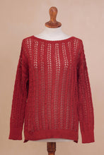 Load image into Gallery viewer, Crocheted Pima Cotton Pullover in Cinnabar from Peru - Sweet Warmth in Cinnabar | NOVICA
