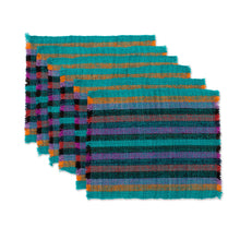 Load image into Gallery viewer, Six Striped Wool Placemats from Peru - Jungle Joy | NOVICA
