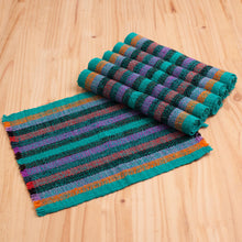 Load image into Gallery viewer, Six Striped Wool Placemats from Peru - Jungle Joy | NOVICA
