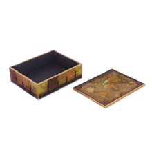 Load image into Gallery viewer, Golden World Map Reverse Painted Glass Wood Decorative Box - Cartographer&#39;s Treasure | NOVICA
