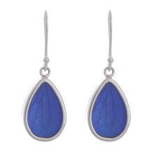 Load image into Gallery viewer, Blue Hydrangea Leaf Sterling Silver Teardrop Dangle Earrings - Petal Essence in Blue | NOVICA
