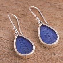 Load image into Gallery viewer, Blue Hydrangea Leaf Sterling Silver Teardrop Dangle Earrings - Petal Essence in Blue | NOVICA
