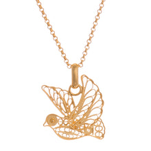Load image into Gallery viewer, Gold Plated Sterling Silver Filigree Dove Necklace from Peru - Peace and Grace | NOVICA
