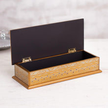 Load image into Gallery viewer, Gold-Tone Reverse-Painted Glass Decorative Box from Peru - Golden Colonial Elegance | NOVICA
