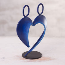 Load image into Gallery viewer, Abstract Steel Heart Sculpture in Dark Blue from Peru - Our Heart in Dark Blue | NOVICA
