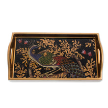 Load image into Gallery viewer, Handcrafted Colorful Peacock Reverse-Painted Glass Tray - Peacock Presentation | NOVICA
