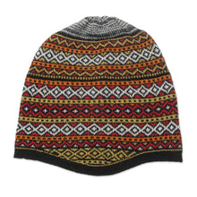 Load image into Gallery viewer, White and Multicolored Alpaca Blend Knit Hat from Peru - Bright Diamonds | NOVICA
