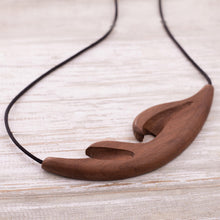 Load image into Gallery viewer, Wave Pattern Reclaimed Wood Pendant Necklace from Peru - Eco Wave | NOVICA
