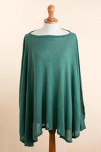Load image into Gallery viewer, Teal Long-Sleeve Cotton Blend Knit Sweater Poncho from Peru - Valley Breeze | NOVICA
