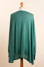 Load image into Gallery viewer, Teal Long-Sleeve Cotton Blend Knit Sweater Poncho from Peru - Valley Breeze | NOVICA
