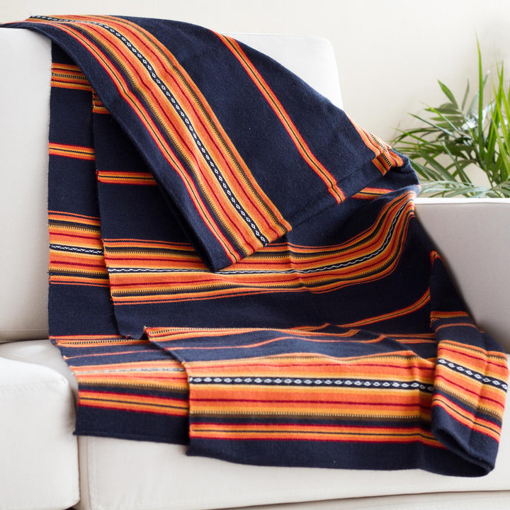 Handwoven Alpaca Blend Throw in Midnight and Sunrise - Inca Comfort | NOVICA