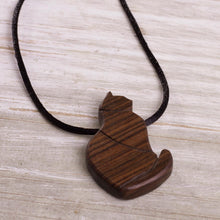 Load image into Gallery viewer, Guacayan Wood Cat Pendant Necklace from Peru - Obedient Cat | NOVICA
