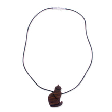 Load image into Gallery viewer, Guacayan Wood Cat Pendant Necklace from Peru - Obedient Cat | NOVICA

