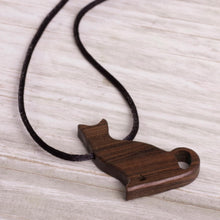 Load image into Gallery viewer, Handmade Wood Cat Pendant Necklace from Peru - Watchful Cat | NOVICA
