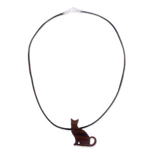 Load image into Gallery viewer, Handmade Wood Cat Pendant Necklace from Peru - Watchful Cat | NOVICA
