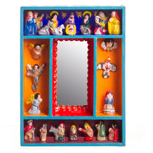Load image into Gallery viewer, Nativity-Themed Wood and Ceramic Wall Mirror from Peru - Nativity Reflection | NOVICA
