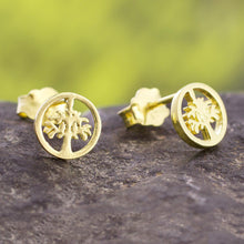 Load image into Gallery viewer, Tree Motif 18k Gold Plated Sterling Silver Stud Earrings - Arbor Halos | NOVICA
