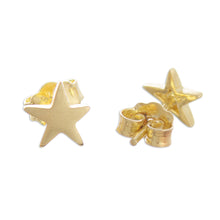 Load image into Gallery viewer, 18k Gold Plated Sterling Silver Star Stud Earrings from Peru - Wondrous Stars | NOVICA
