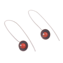 Load image into Gallery viewer, Red-Orange Agate and Sterling Silver Drop Earrings from Peru - Wondrous Galaxy in Red-Orange | NOVICA

