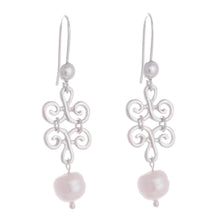 Load image into Gallery viewer, Petal Motif Cultured Pearl Dangle Earrings from Peru - Chic Beauty | NOVICA
