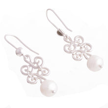 Load image into Gallery viewer, Petal Motif Cultured Pearl Dangle Earrings from Peru - Chic Beauty | NOVICA
