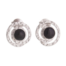 Load image into Gallery viewer, Modern Obsidian Stud Earrings from Peru - Cuzco Aura | NOVICA
