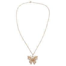 Load image into Gallery viewer, Gold Plated Sterling Silver Filigree Butterfly Necklace - Majestic Flight | NOVICA
