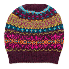 Load image into Gallery viewer, Multi-Color 100% Alpaca Knit Hat with Rows of Varying Motifs - Colorful Carousel | NOVICA

