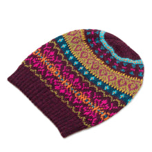 Load image into Gallery viewer, Multi-Color 100% Alpaca Knit Hat with Rows of Varying Motifs - Colorful Carousel | NOVICA
